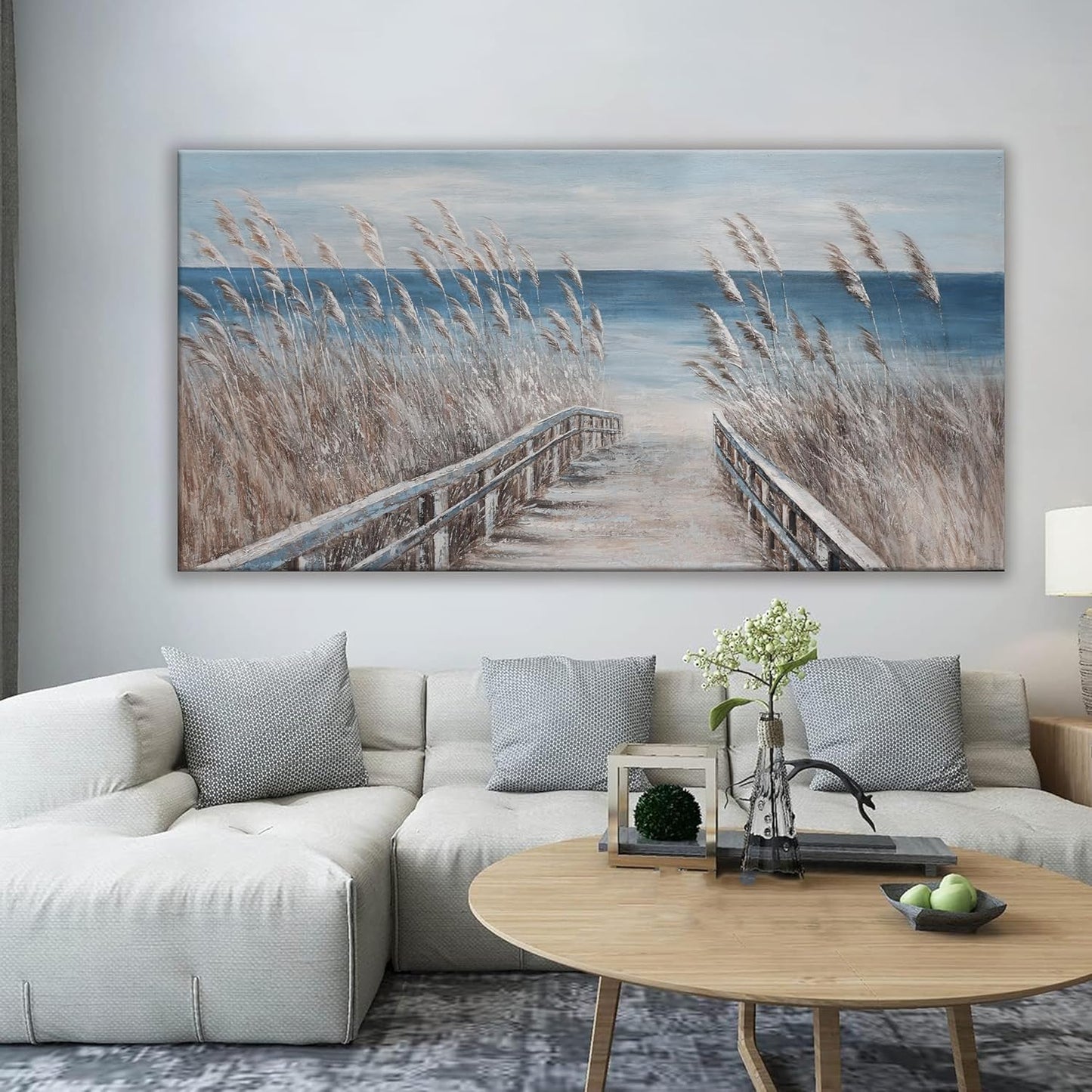 Canvas Wall Art Decor Large Modern Wall Art Decorations Blue Beach Coastal Artwork for Walls Textured Wall Art Prints Pictures Wall Decor Wall Art Bedroom 29"X58" For Room Living Room Office Decor