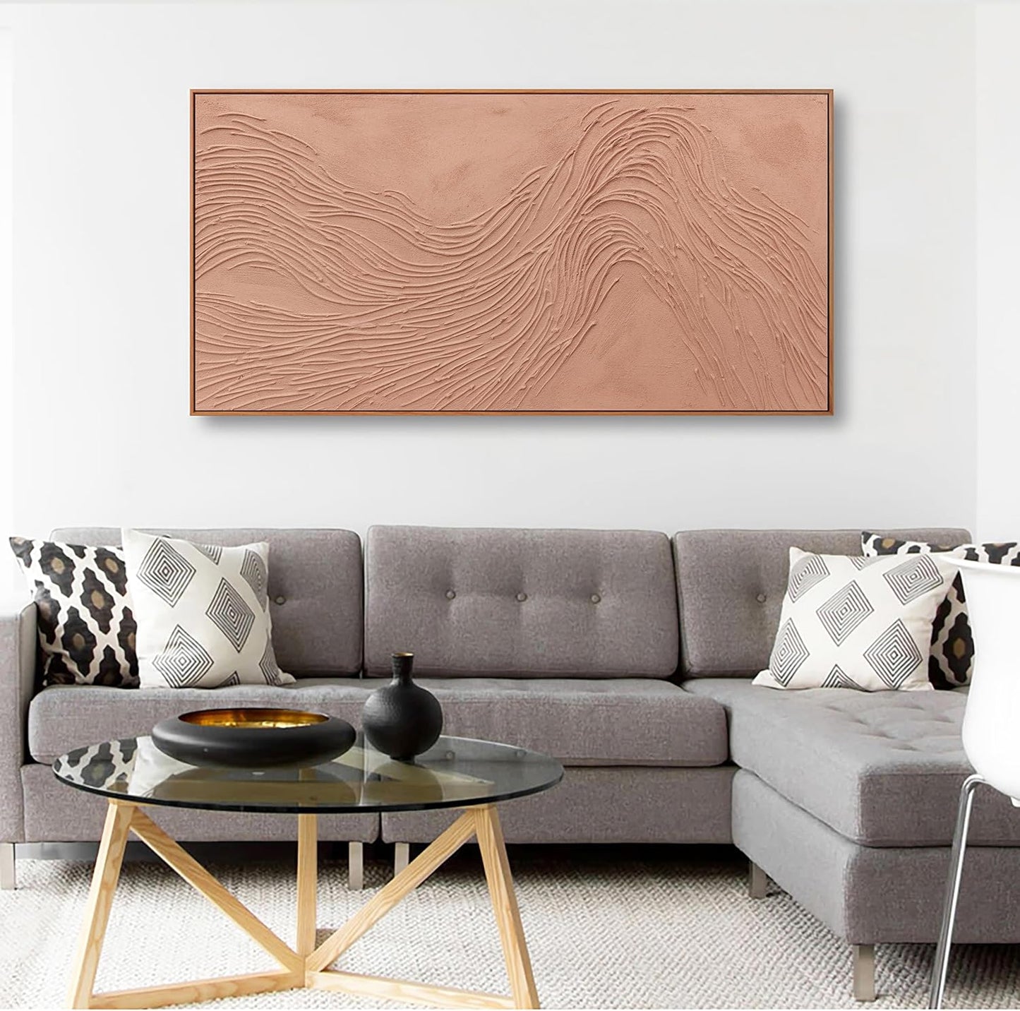 Abstract Wall Art For Living Room Decor Canvas Artwork Hand Painted Reddish Brown Variational Texture Minimalist Modern Art Wall Decor Painting With Framed For Bedroom Dining Room Home Office Modern Abstract Artwork Home Decoration 29"x58"