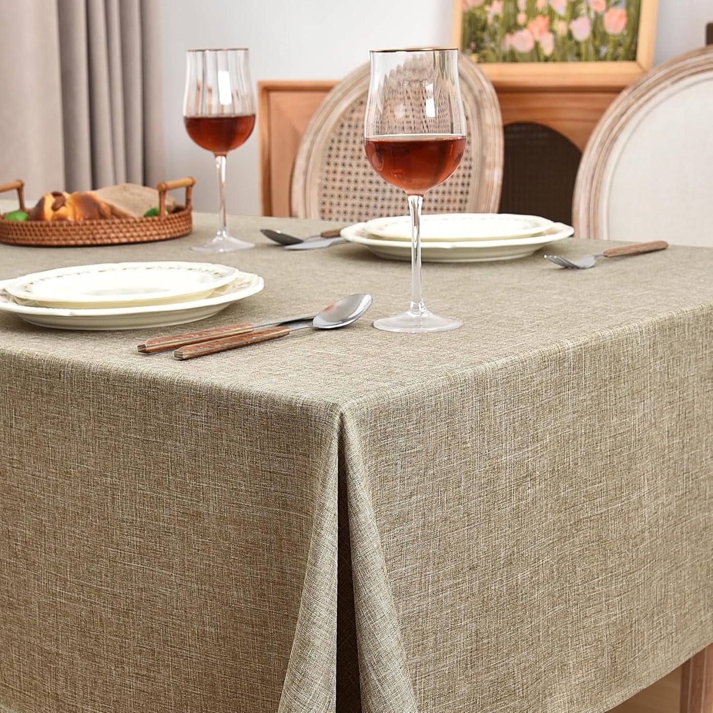 Fitable Faux Linen Tablecloths 2 Pack, Faux Burlap Fabric Table Clothes for Rectangle Tables, Rustic Holiday Table Covers for Kitchen Dining, Party, Farmhouse (Khaki, 54 x 78 Inch)