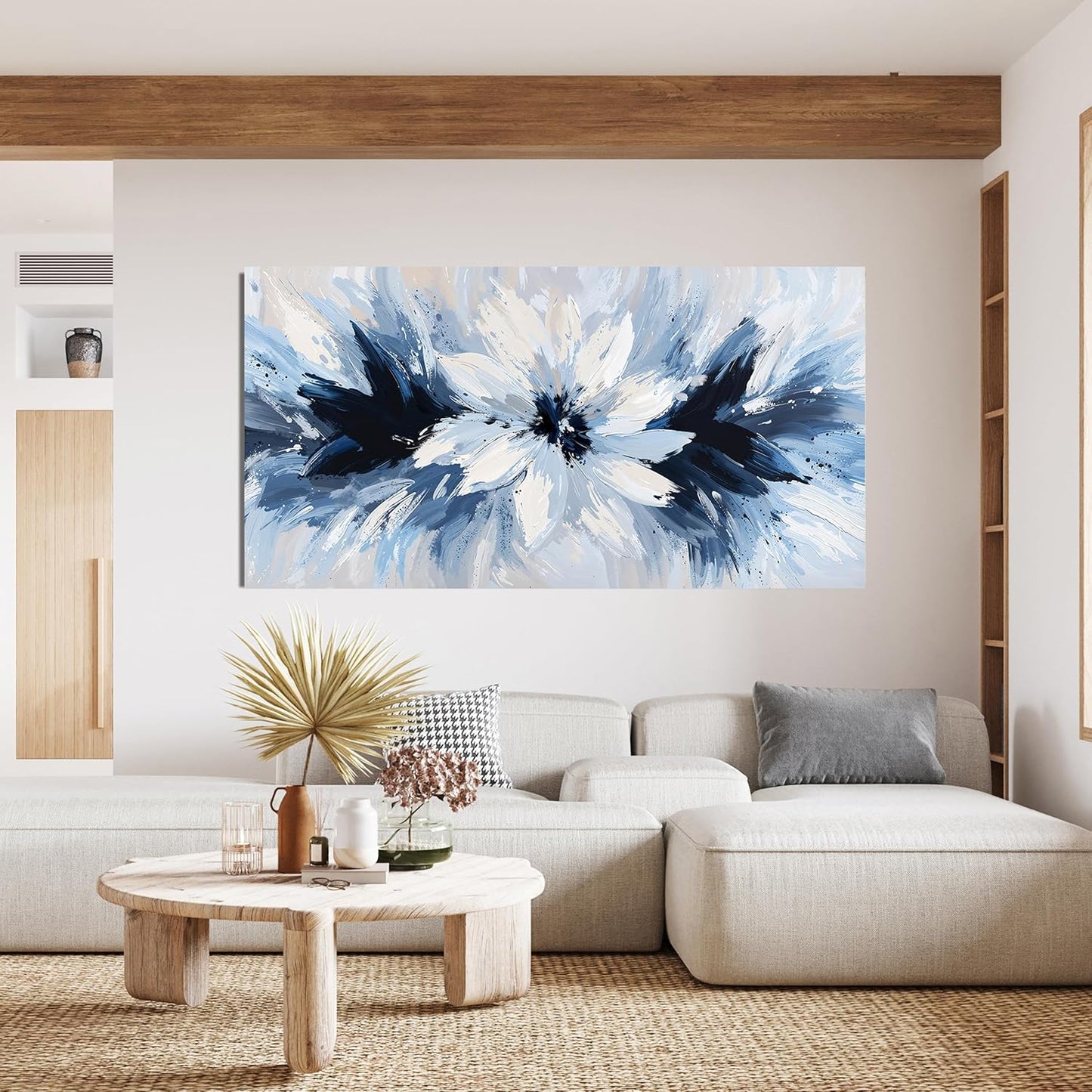 Canvas Oversized Wall Art Decor Large Wall Art For Living Room White Flower Wall Art Prints Modern Blue Wall Art Pictures 29"X58" Abstract Canvas Art Wall Decor Artwork for Walls Bedroom Office Decor