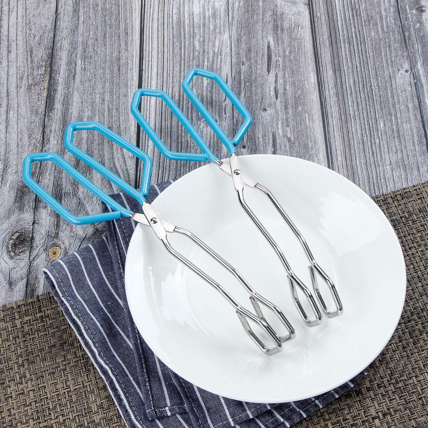 MSY BIGSUNNY Stainless Steel Scissor Tongs Heavy Duty Cooking Tongs with Soft Handles (2, blue 11" + 11")