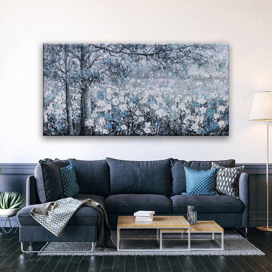 HXSRQ FA ART Canvas Wall Art Modern Wall Decor 29x58 Inches Large Wall Art Blue And White Tree Flower Landscape Picture Artwork For Bedroom Home Office