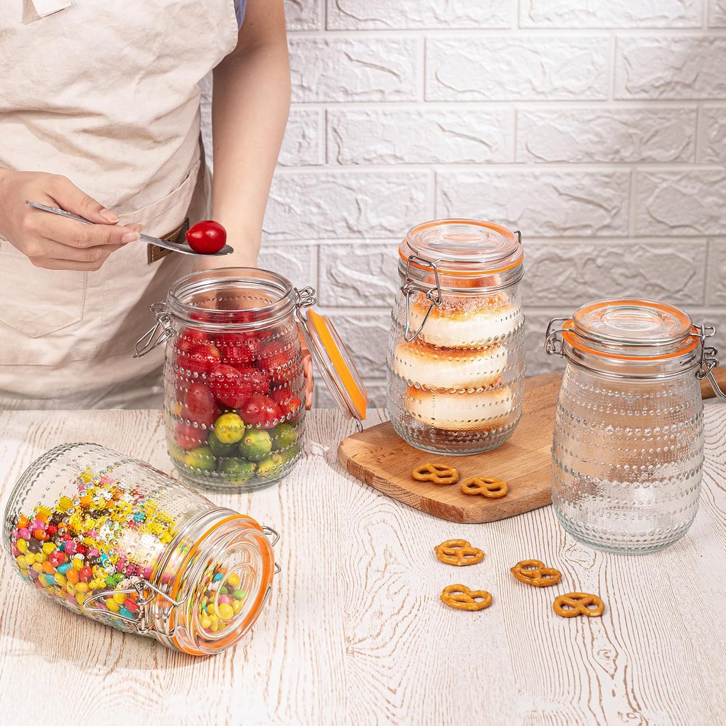 32 Oz Glass Mason Jars with Airtight Lids 6 Pack, Wide Mouth Canning Jars with Clip Top Lids for Kitchen Storage Pickling Salad Jams Coffee Beans