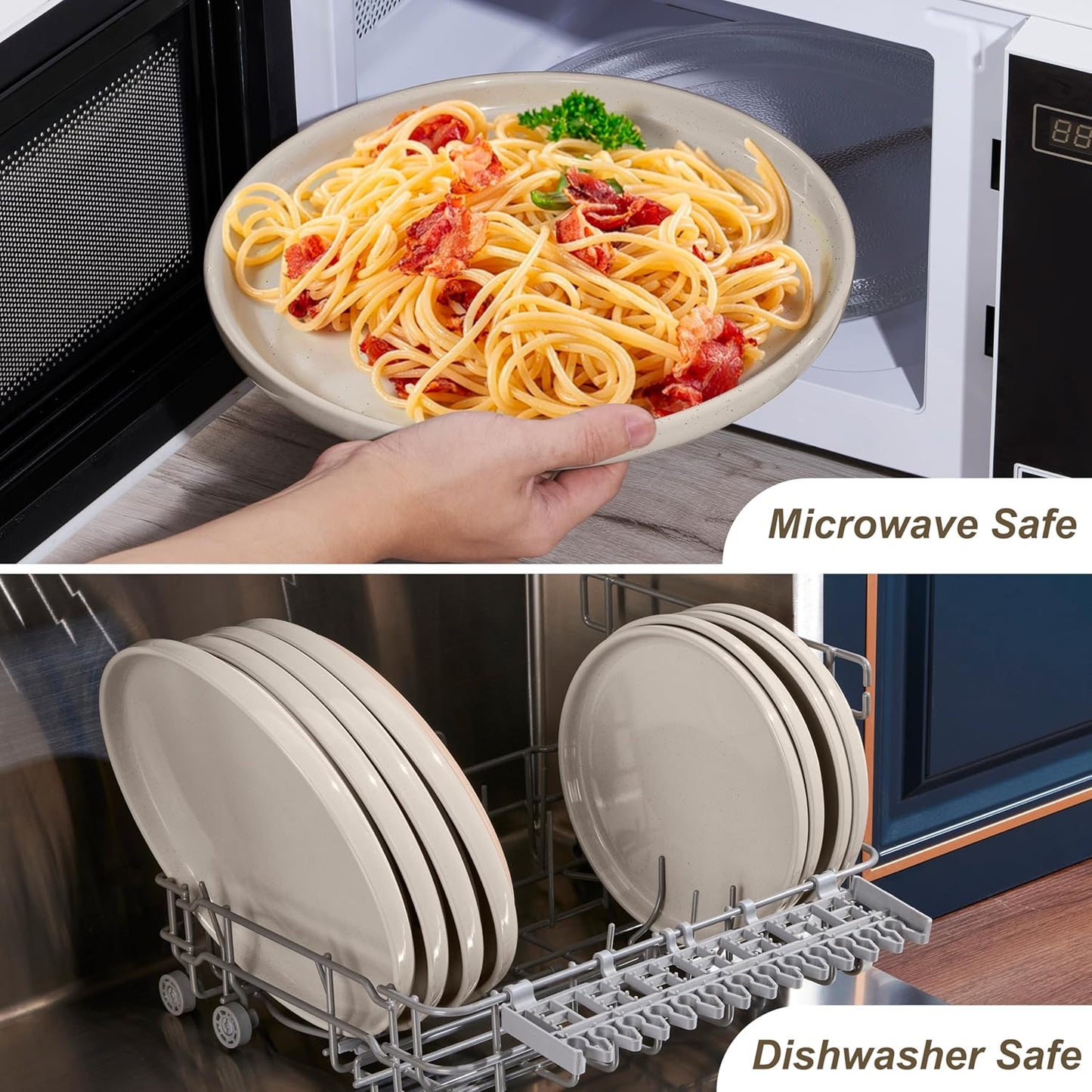 LIANYU Stoneware Dinner Plates Set of 4, 10.5 Inch Porcelain Kitchen Plates, High Edge Flat Dishes Set for Steak, Salad, Dessert, Microwave & Dishwasher & Oven Safe, Scratch Resistant, Milky Brown