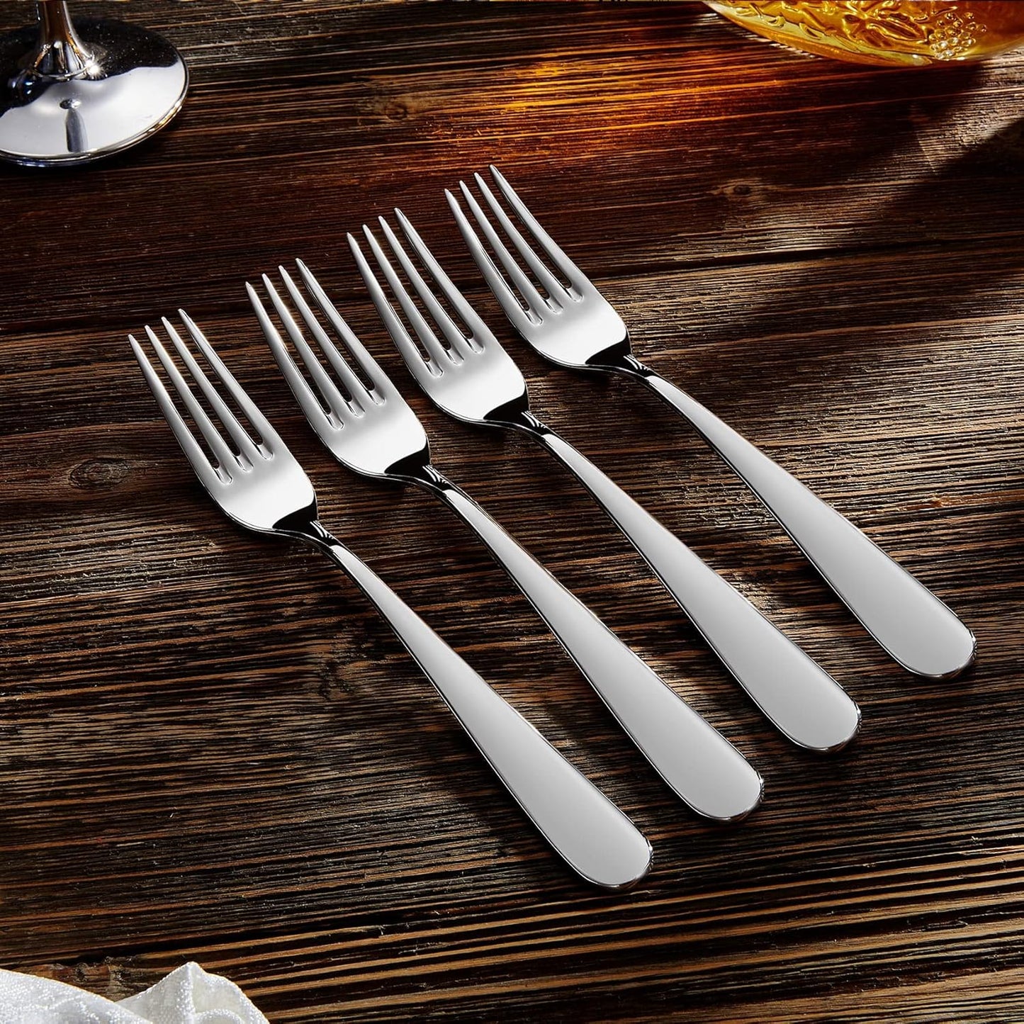 KEAWELL Premium Louise Forks, Set of 4, 18/10 Stainless Steel, Forks Silverware with Round Edge, Exceptional Mirror Finish, Dishwasher Safe (8" Dinner Fork)