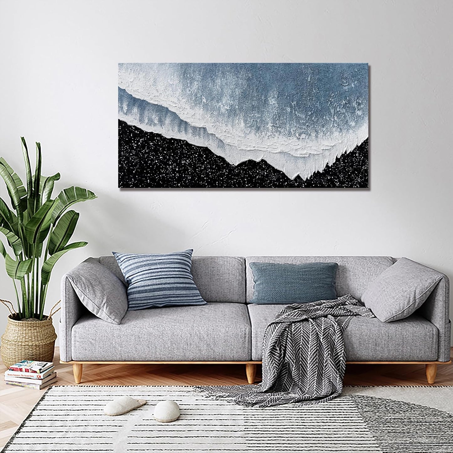 Canvas Wall Art Decor Modern Large Wall Art For Living Room Blue Beach Wall Art Prints Black and White Wall Art Decor Wall Pictures Canvas Art Work For Bedroom Office Kitchen Wall Decor 20"x40"