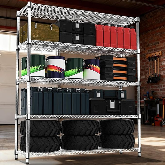 5 Tiers Shelf 3300 lbs Steel Storage Shelving Utility Shelving Unit Steel Organizer Wire Rack for Home,Kitchen,Office,Garage Chrome 17.7" D x 47.2" W x 70.3" H