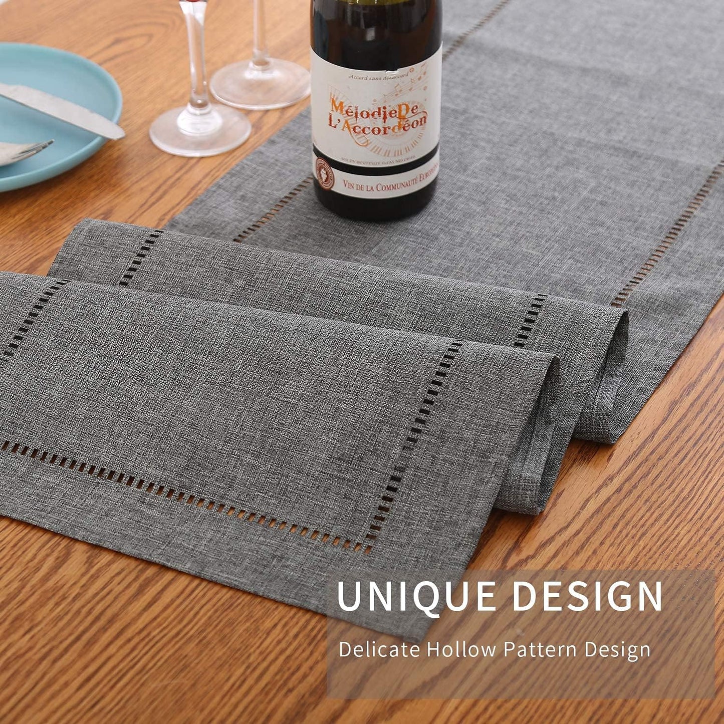Tosewever Decorative Linen Table Runner Farmhouse Style Tabletop Collection 14 x 72 Inches Table Runners for Everyday Dining Wedding Party Holiday Home Decor (14" x 72", Grey/Straight)