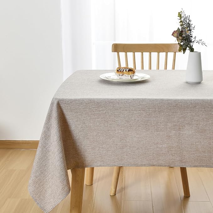 JIUZHEN Faux Linen Farmhouse Tablecloth Rectangular, Wrinkle Stain Resistant Table Cloth Rectangle Table Cover for Kitchen Dining, Holiday Party Dinner, Stone, 60 x 120 Inch