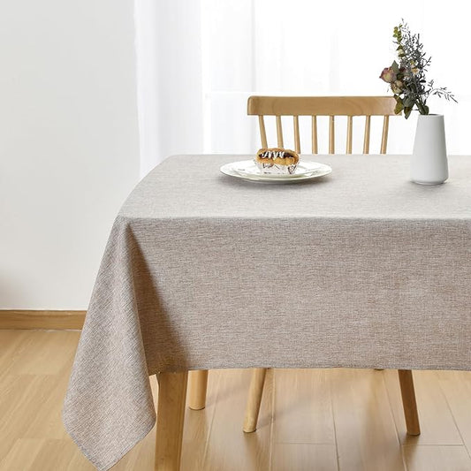 JIUZHEN Faux Linen Farmhouse Tablecloth Rectangular, Wrinkle Stain Resistant Table Cloth Rectangle Table Cover for Kitchen Dining, Holiday Party Dinner, Stone, 60 x 120 Inch