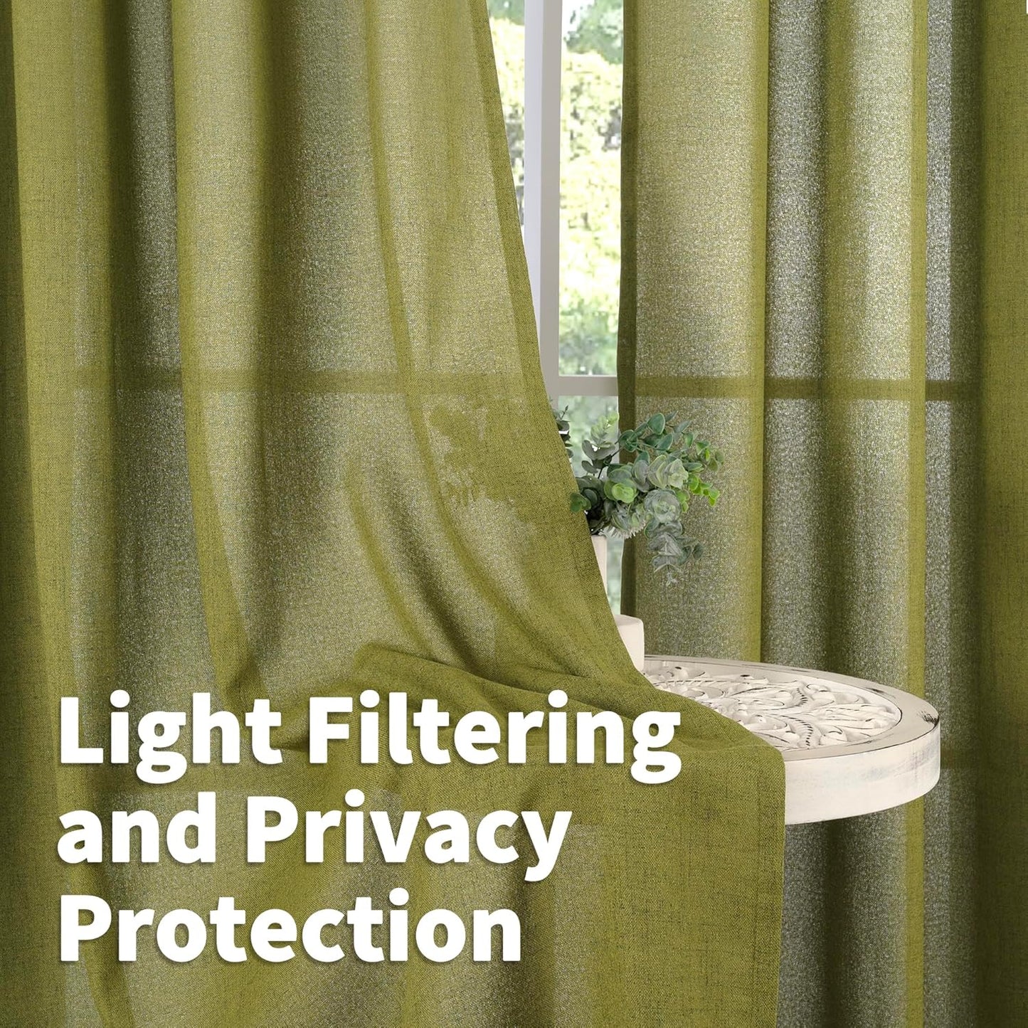 YoungsTex Olive Green Curtains 40 Inches Length for Short Window - Linen Textured Drapes Privacy Light Filtering with Bronze Grommet for Kitchen/Cafe/Country Decorative Privacy, 42 x 40 Inch, 2 Panels