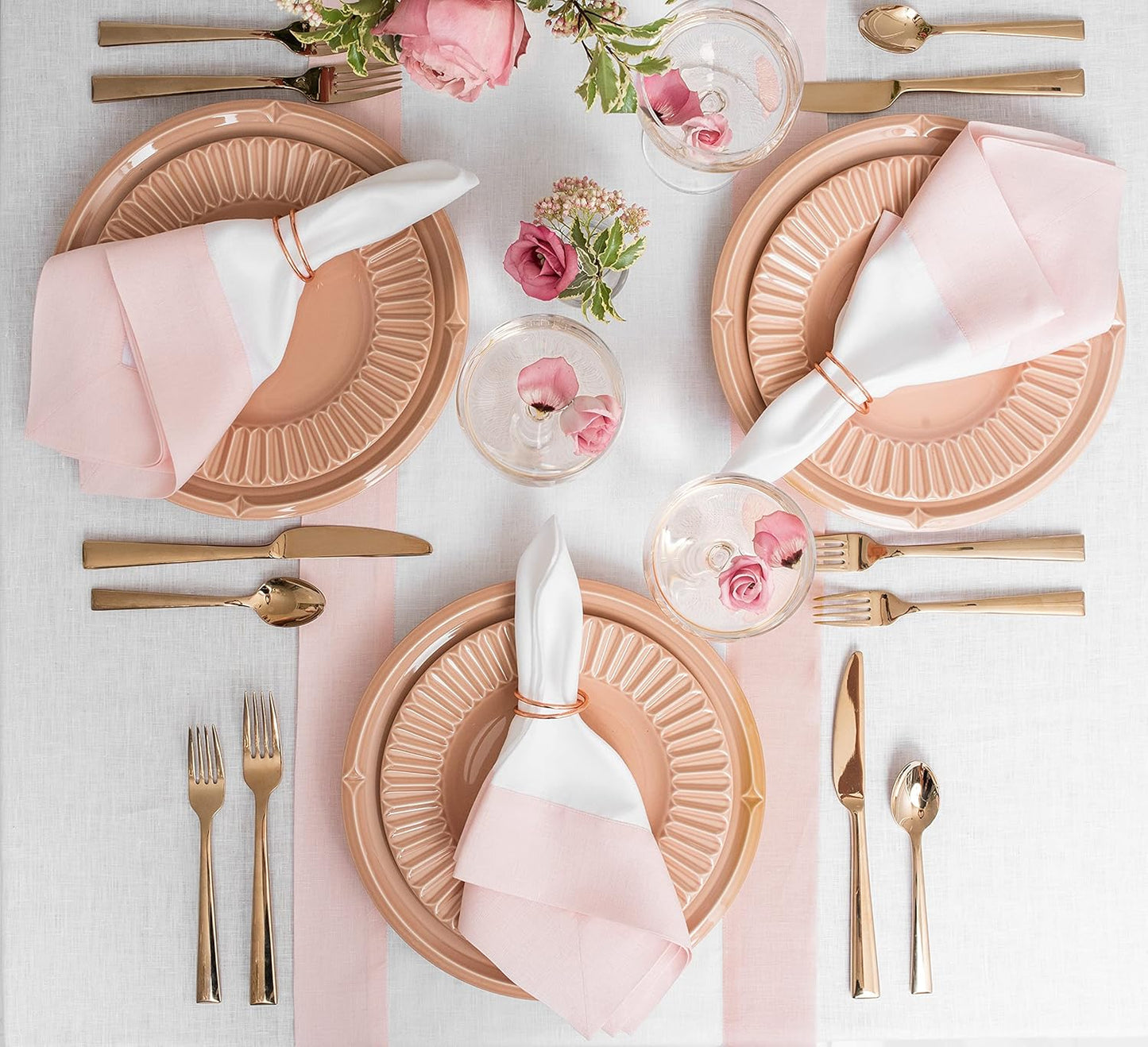 Solino Home Linen Table Runner 60 Inches - 100% Pure Linen Blush Pink and White Table Runner 14 x 60 Inch Ideal for Dresser and Coffee Tables - Halloween - Contempo