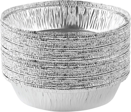 PLASTICPRO 7'' Inch Round Tin Foil Pans Disposable Aluminum, Freezer & Oven Safe - For Baking, Cooking, Storage, Roasting, & Reheating, Pack of 20