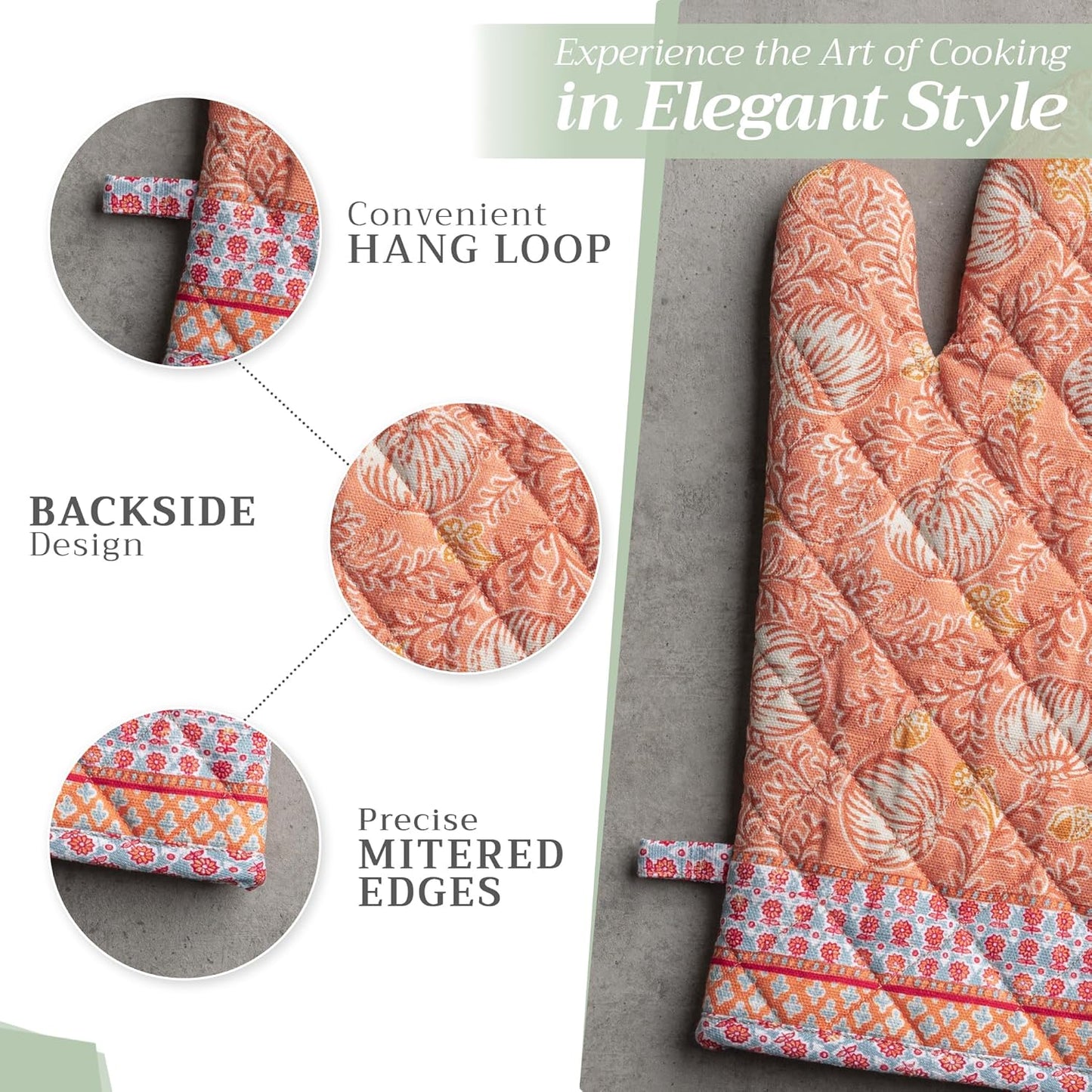 Maison d' Hermine Oven Gloves 100% Cotton Oven Mitt 7" x 13" with Loop Heat Resistant BBQ Cooking Gloves for Thanksgiving Christmas Decorations Baking Handling Hot Pans (Pack of 1, Harvest Festival)