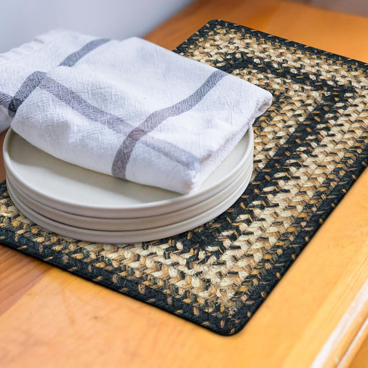 Homespice Kilimanjaro Premium Jute Braided Placemat Set of 4-10x15 Rectangular Black Reversible, Natural Jute Yarn Rustic, Country, Primitive, Farmhouse Style