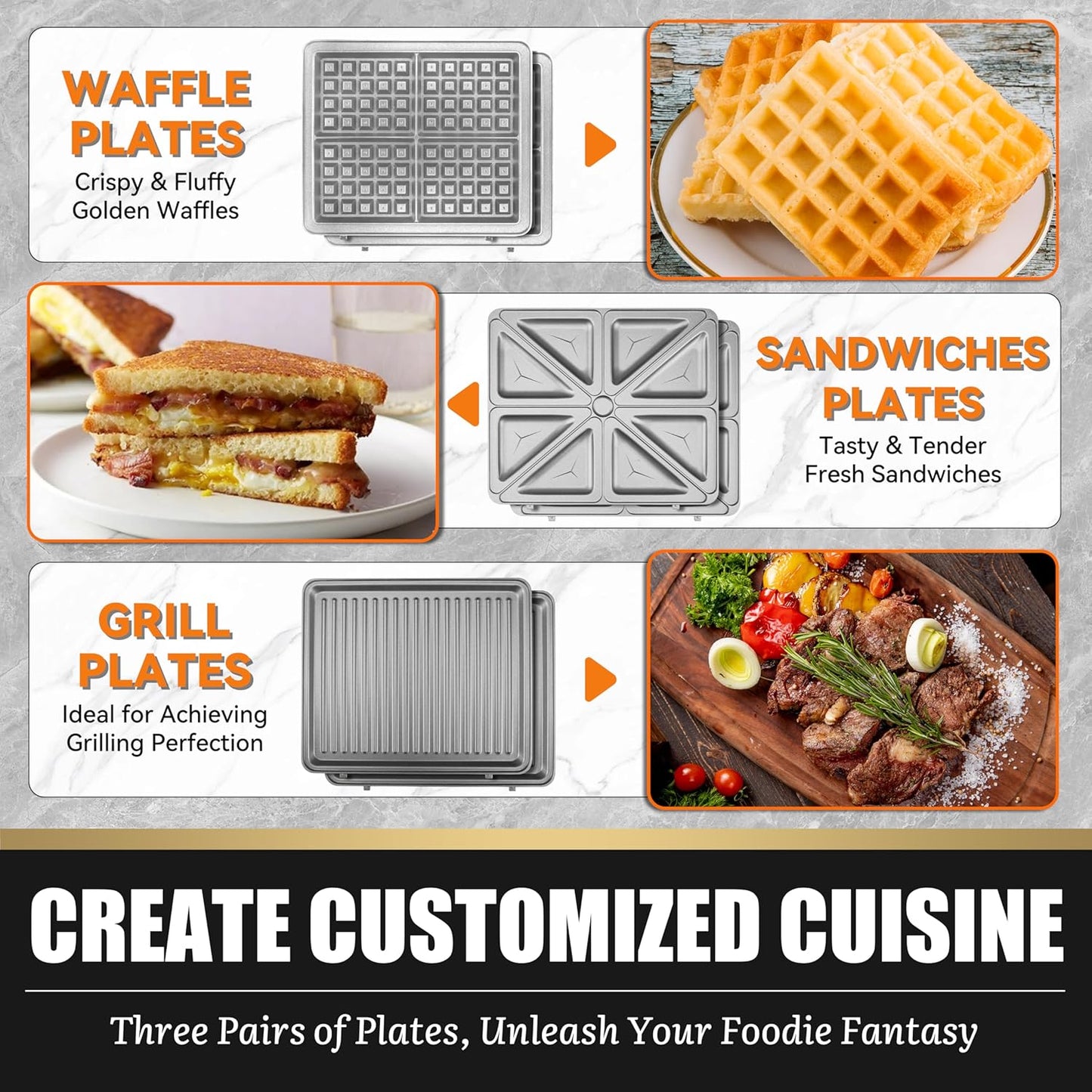 Panini Grill Press Breakfast Sandwich Maker 3 in 1, Electric Griddle Panini Press, Grilled Cheese Maker, Sandwichera Electrica, Belgian Waffle Maker with Removable Plates