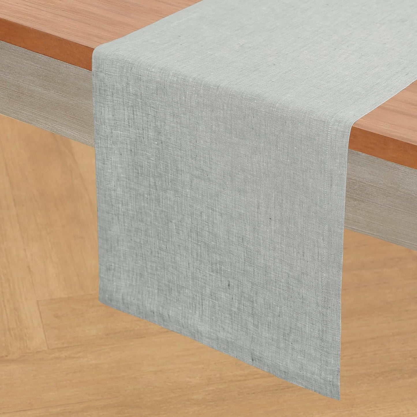 Solino Home Linen Table Runner 108 Inches Long - Athena, 100% Pure Linen Chambray Grey Table Runner 14 x 108 Inch for Dining, Fall, Autumn, Halloween, Thanksgiving