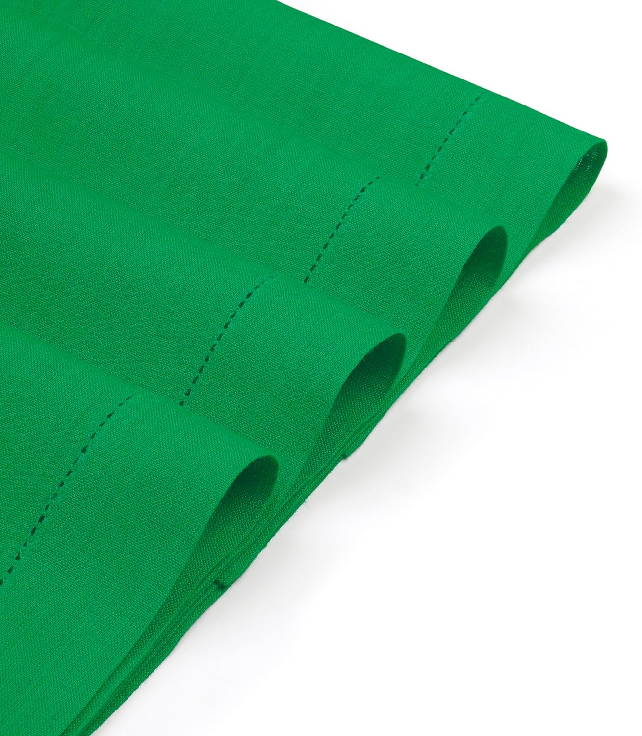 D'Moksha Homes Linen Placemats Set of 4 - Classic Hemstitch Kelly Green Placemats 14 x 19 Inch - 100% Pure Linen Table Mats for Fall, Autumn and Halloween - Handcrafted and Machine Washable