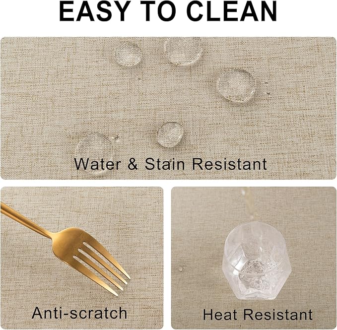 DWCN Faux Linen Tablecloth Rectangle - Beige Tablecloths Fabric Waterproof Spill-Proof Wrinkle and Stain Resistant Decorative Farmhouse Table Cover for Kitchen Dining Party, 54 x 54 Inch