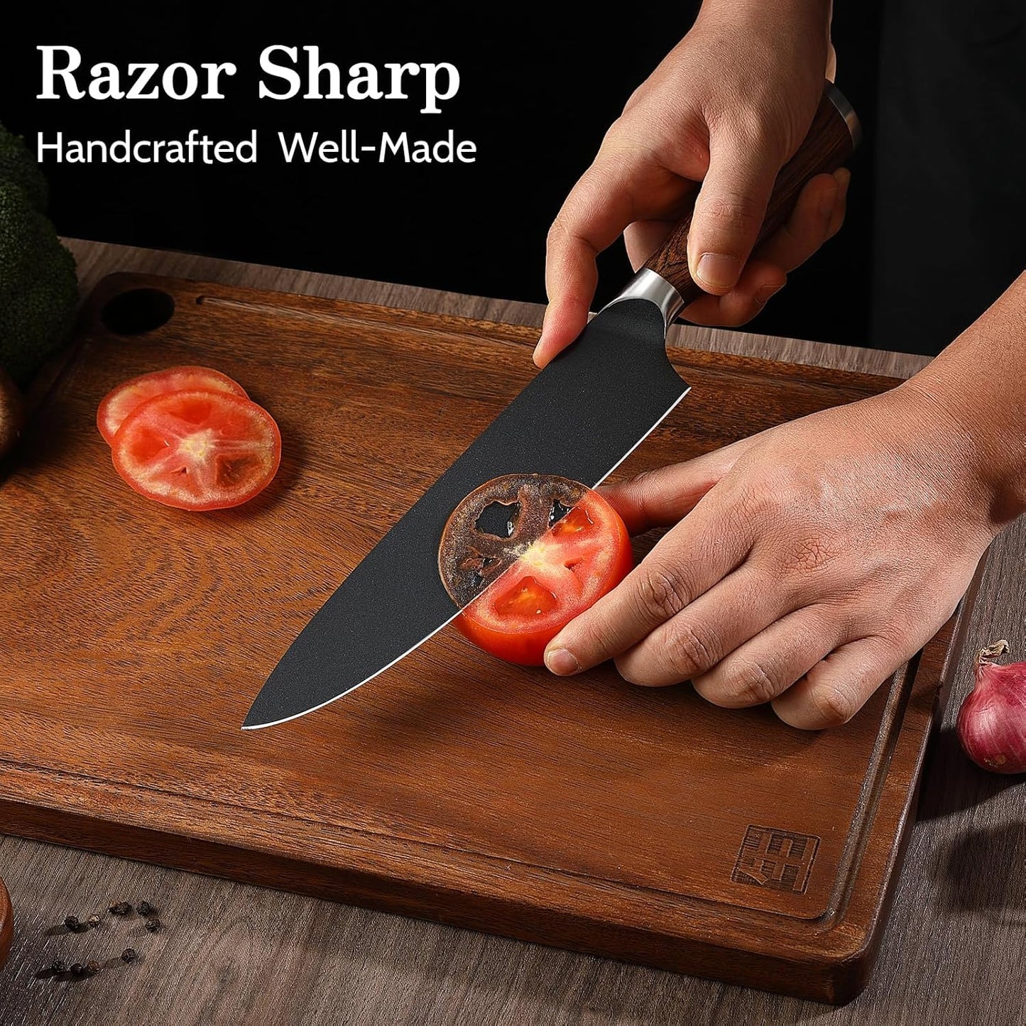 Kitchen Knife Set, 3 Pieces Japanese High Carbon Stainless Steel Chef Cooking Knife Set, Ultra Sharp Professional Chef Santoku Utility Knives (Black)