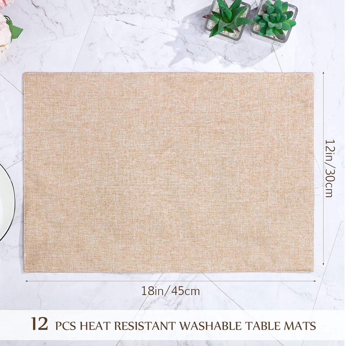 Sieral Cloth Placemats Set of 12 Rectangle Dining Table Placemats Bulk 13 x 19 Inch Machine Washable Heat Resistant Cotton Linen Table Mats for Wedding Baby Shower Birthday Party Supplies(Beige)