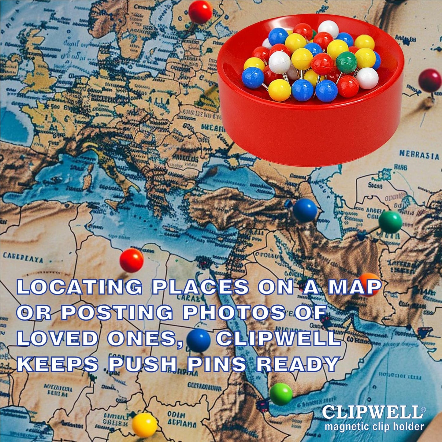 Clipwell Magnetic Paper Clip Holder - Easy Toss & Pick-Up - Holds Various Metal Parts - Powerful Sweep-Up Magnet - Ideal Locker Accessory & Home & Office Organizer - Blue