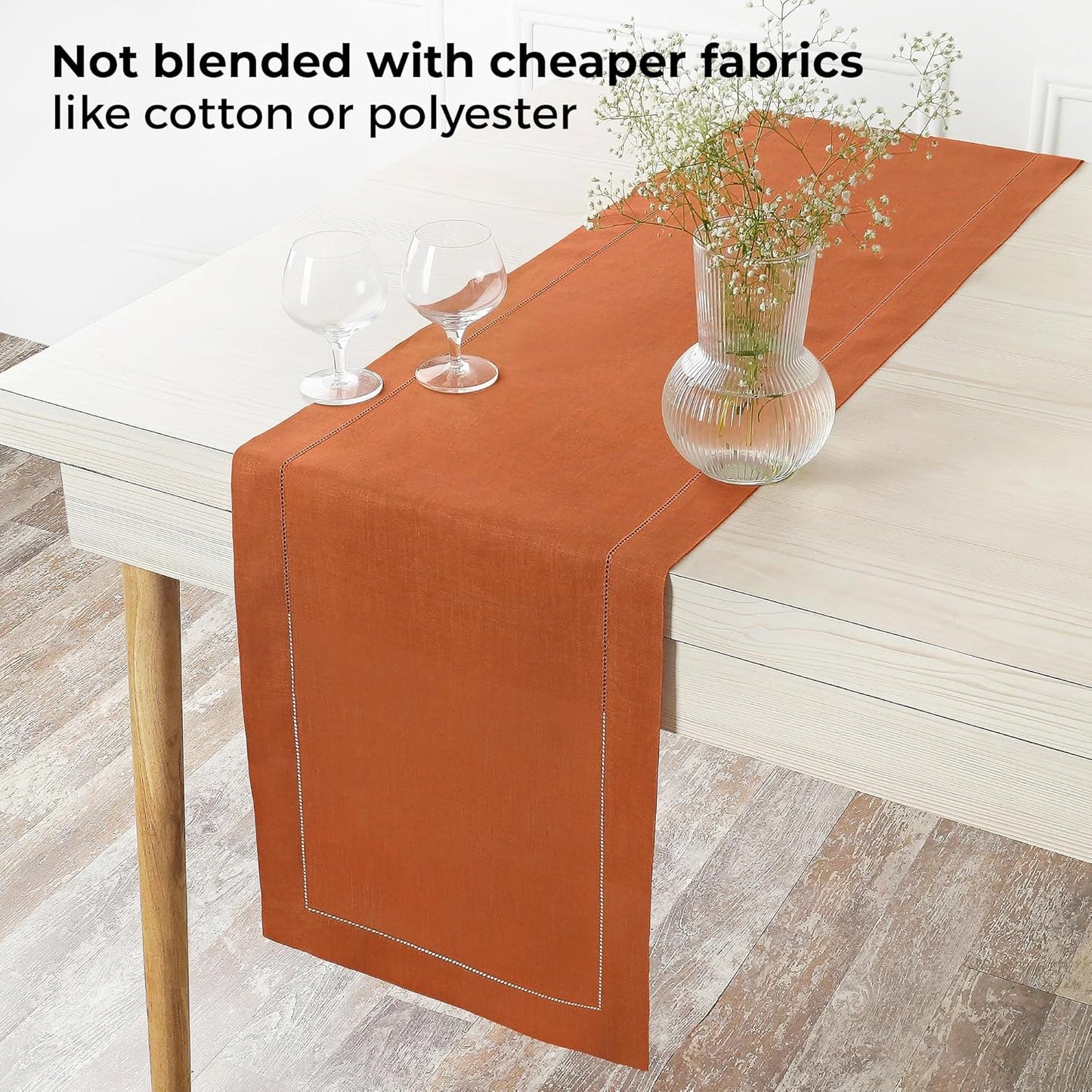 D'Moksha Homes Linen Rust Table Runner 48 Inches - Classic Hemstitch, 100% Pure Linen Coffee Table Runner 14 x 48 Inch Ideal for Dresser Tables - Fall, Halloween