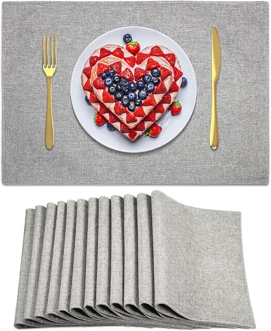 Sieral Cloth Placemats Set of 12 Rectangle Dining Table Placemats Bulk 13 x 19 Inch Machine Washable Heat Resistant Cotton Linen Table Mats for Wedding Baby Shower Birthday Party Supplies(Light Grey)