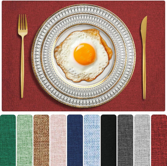 Cloth Placemats Set of 4, Cotton Linen Blend Machine Washable Double Layered Durable Place Mats Heat Resistant Placemats Wrinkle Free Thick Fabric Dining Table Mats (Red, 4)