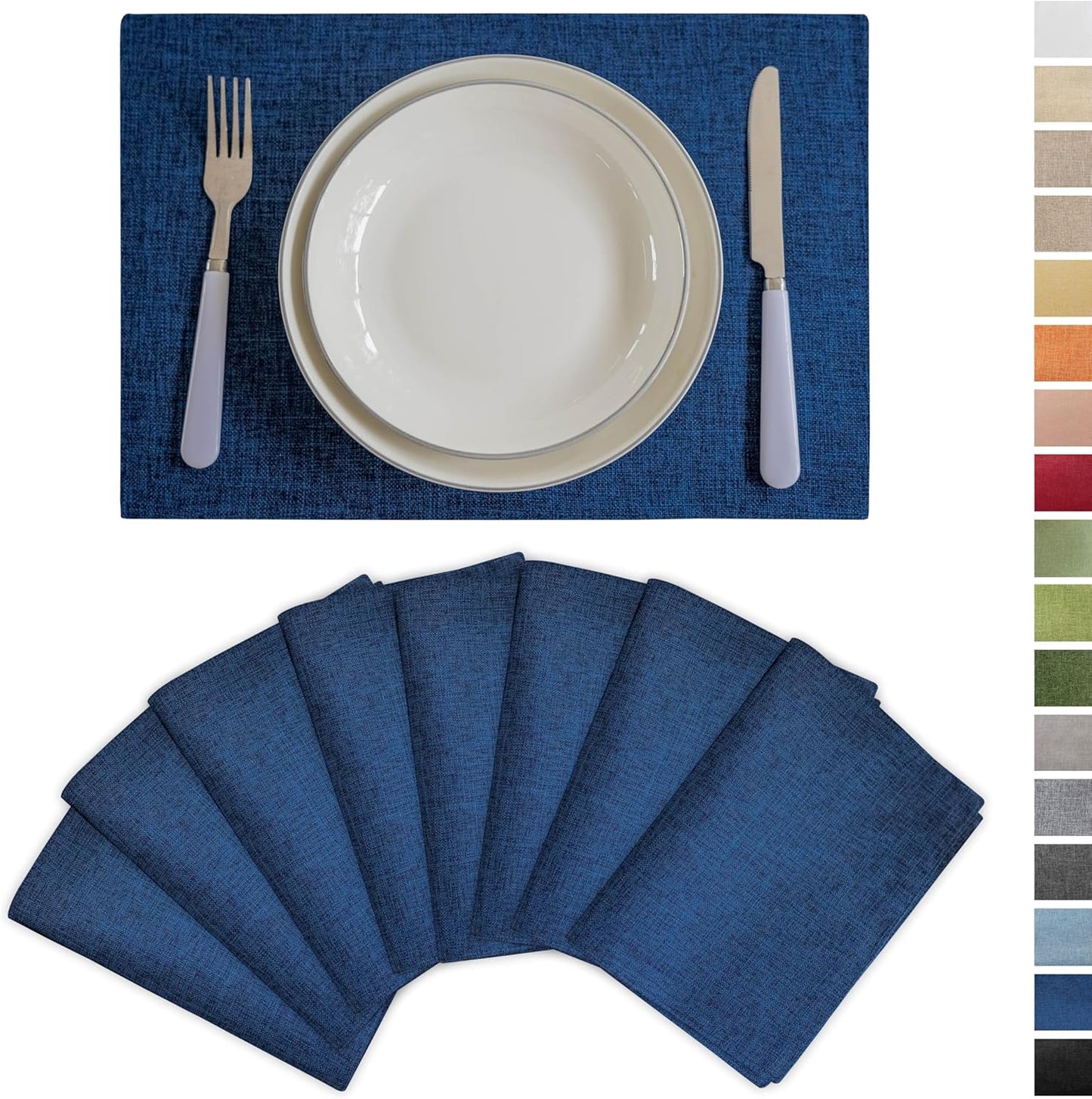 Demetex Navy Blue Place Mats Set of 8 Modern Wipeable Placemats Heat Resistant Table Mats for Holiday Picnic Dinner, 13x19 inch, Navy Blue