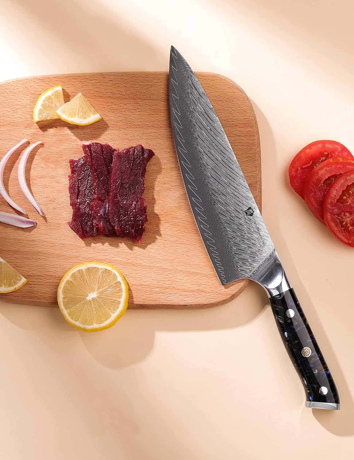 WILDMOK Chef Knife,8 inch Damascus Japanese Chef Knife,Japanese VG10 Steel Black Resin Handle kitchen knives,Japanese Damascus Kitchen Cooking chef's knives