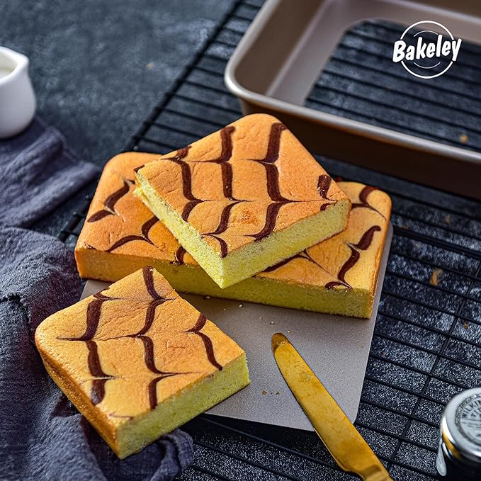 7-Inch Nonstick Square Cake Pan with Removable Bottom, Baking and Roasting Pan for Bread or Brownies 7.9" x 7.9" X 1.8" (Champagne Gold)