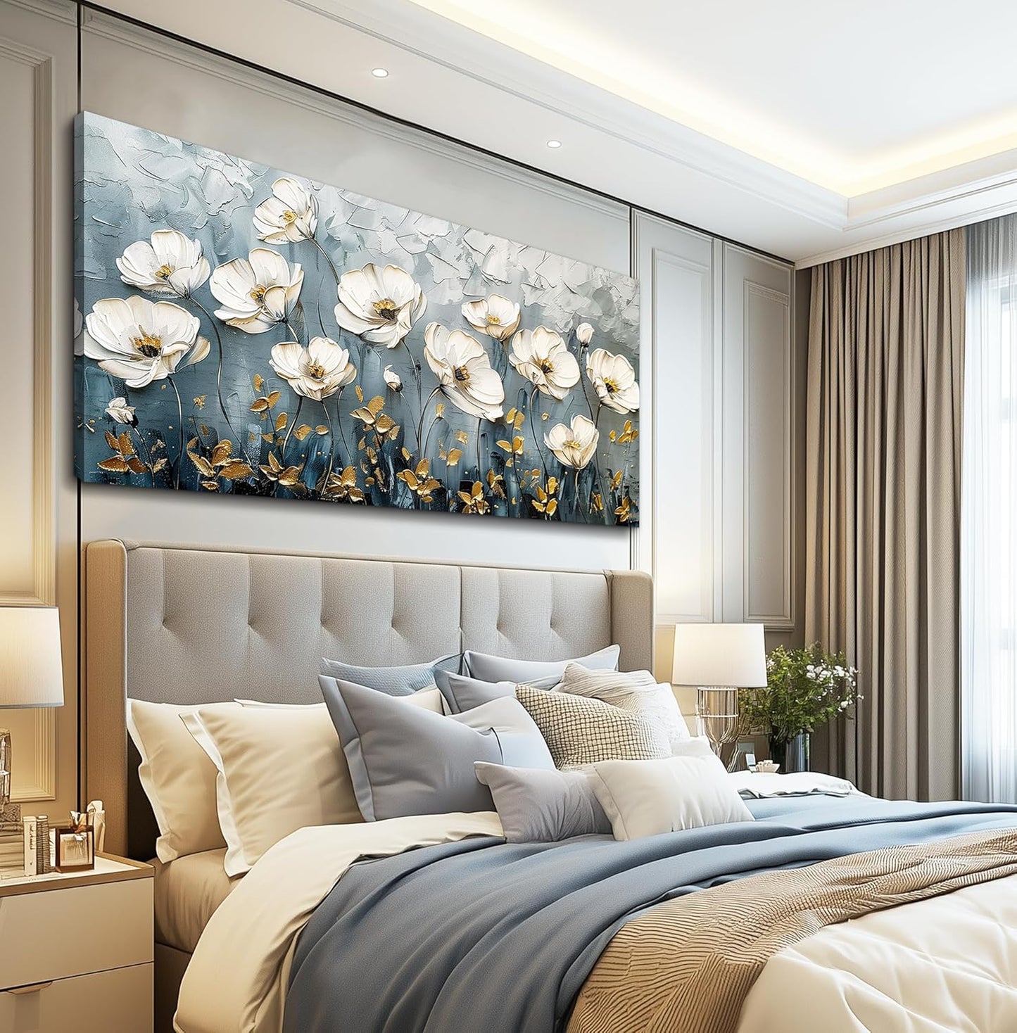 QIYILEXWART Canvas Wall Art For Living Room Large Wall Decor For Office Bedroom Decorations Textured White Flower Landscape Pictures Farmhouse Painting Artwork Room Wall Mural Aesthetic Home Decor 30x60 In