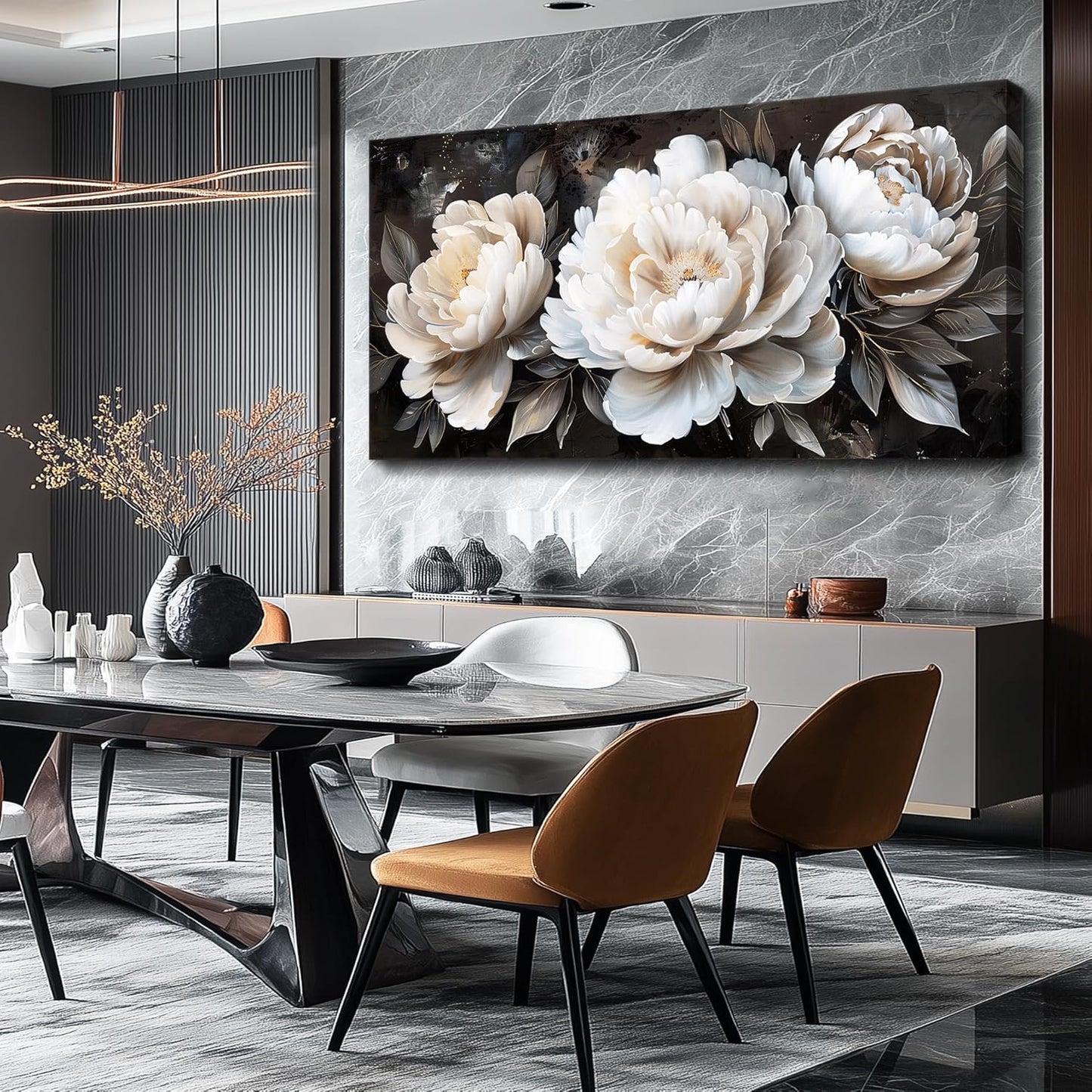 QIYILEXWART Canvas Wall Art For Living Room Large Wall Decor For Office Bedroom Decorations White Peony Landscape Pictures Farmhouse Painting Artwork Room Wall Mural Aesthetic Home Decor 30x60 In