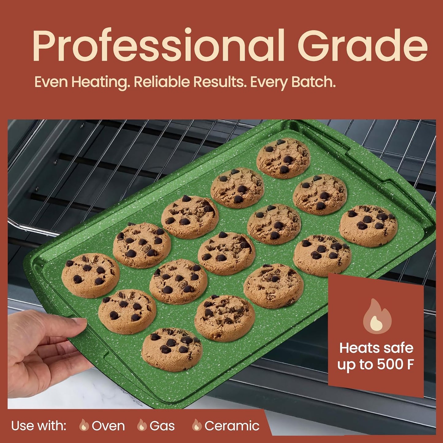 BAKKEN Kitchen Baking Pan Set - Nonstick Green Marble Coating, Commercial Grade Carbon Steel Bakeware Sets, Baking Kitchen Essentials, PFOA, PFOS, PTFE Free, Oven Safe Tray (Up To 450° F), Set of 6