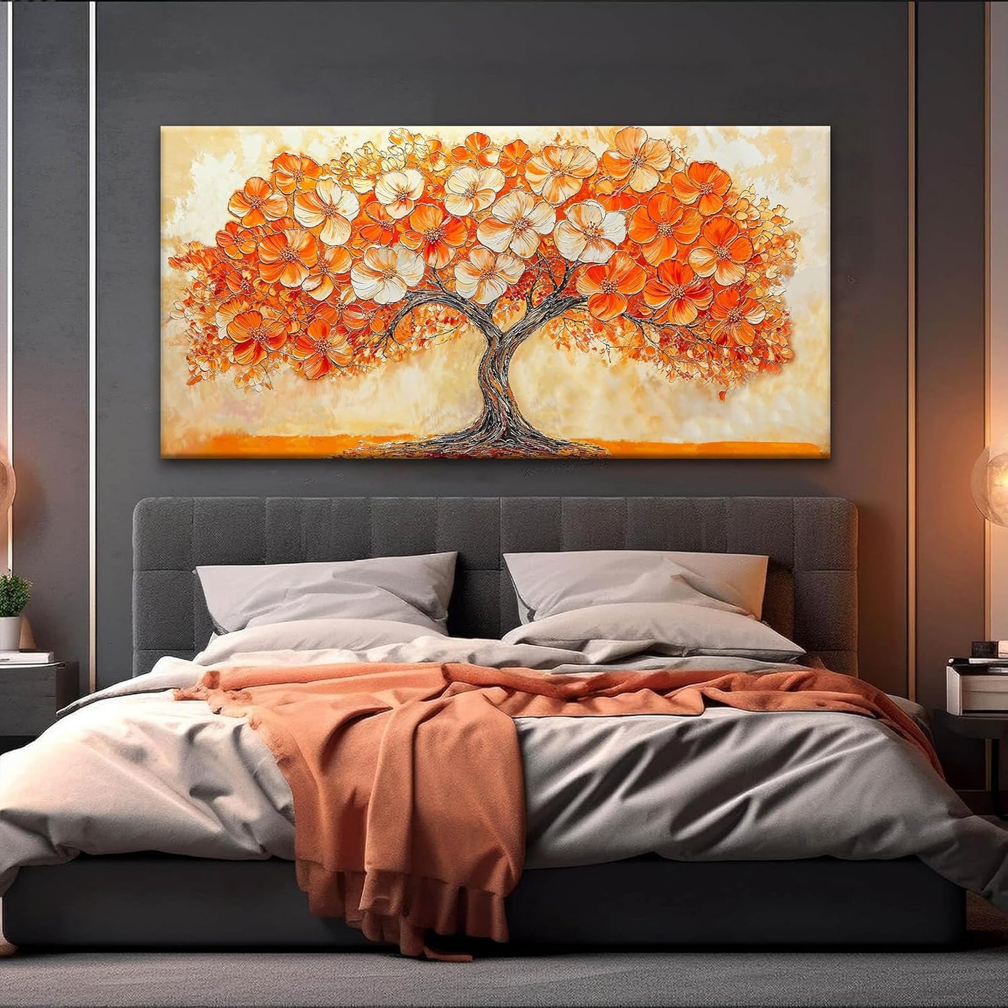 Suconvng Canvas Art Wall Decor Orange Tree Abstract Wall Art For Living Room Picture Modern Landscape Abstract Art Painting Home Wall Decor 24" X 48" Bedroom Office Artwork