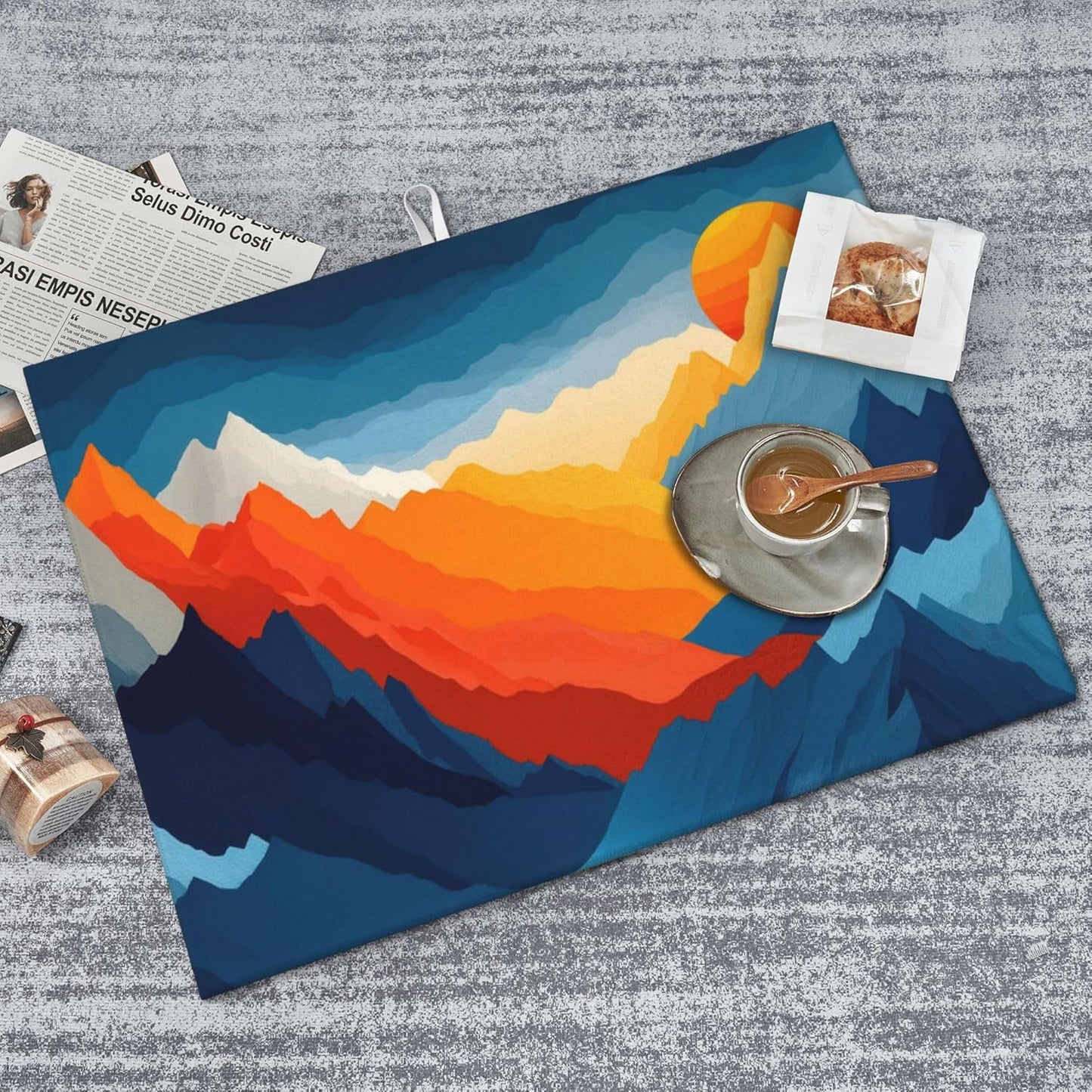 Colorful Mountains Sunset Dish Drying Mat for Kitchen Counter, 18"x24" Microfiber Absorbent Fast Dry Mat, 2Pcs Dish Mat Faucet Mats Sets, Large Drying Kitchen Mat Kitchen Drying Pad Coffee Bar Decor
