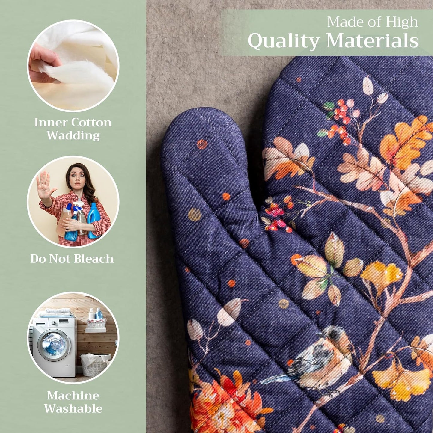 Maison d' Hermine Oven Gloves 100% Cotton Oven Mitt 7" x 13" with Loop Heat Resistant BBQ Cooking Gloves for Thanksgiving Christmas Decorations Baking Handling Hot Pans (Pack of 1, Kelim - Infinity)