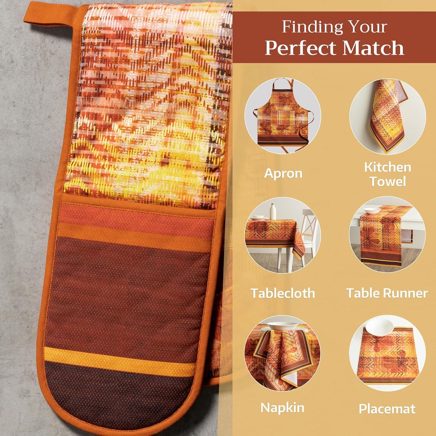 Maison d' Hermine Double Oven Mitt (7" x 35") 100% Cotton Heat Resistant BBQ Cooking Gloves with Loop for Thanksgiving Christmas Decorations Baking Cooking Handling Hot Pan (Thanksgiving Tartan)