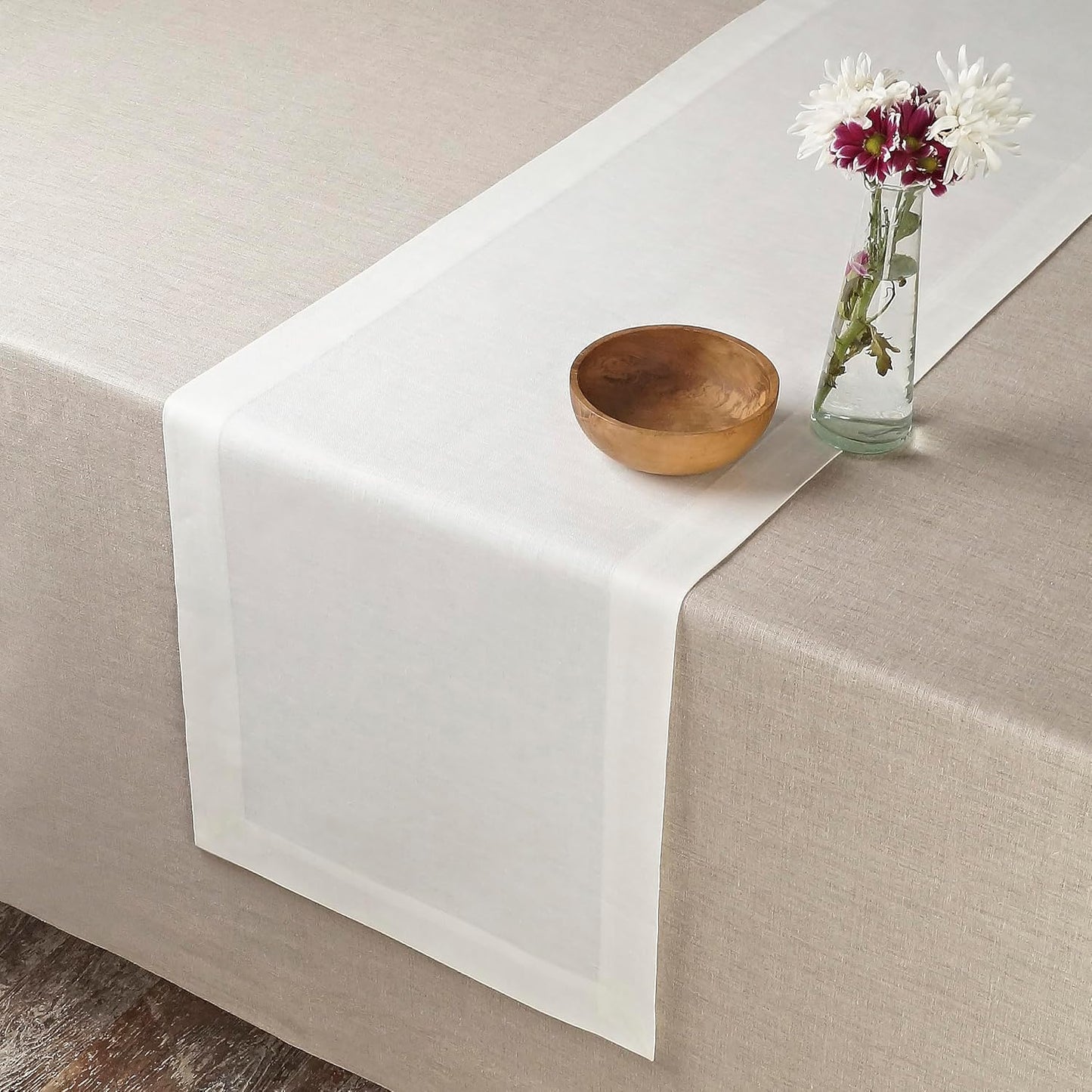 D'Moksha Homes Linen Ivory Table Runner 48 Inches - 100% Pure Linen Small Table Runner 14 x 48 Inch for Coffee Tables, Dresser, Fall, Autumn and Halloween - Machine Washable