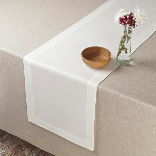 D'Moksha Homes Linen Ivory Table Runner 90 Inches Long - 100% Pure Linen 14 x 90 Inch Table Runner for Dining, Fall, Autumn and Halloween - Machine Washable