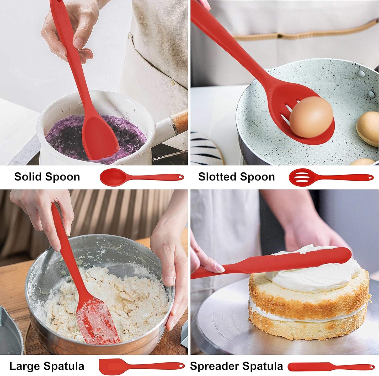 LIANYU 14 Pcs Cooking Utensils Set with Holder, Heat Resistant Silicone Kitchen Cookware Utensils Set, Kitchen Cooking Tools Includes Spatula Spoon Turner Whisk Tong, Dishwasher safe, Red