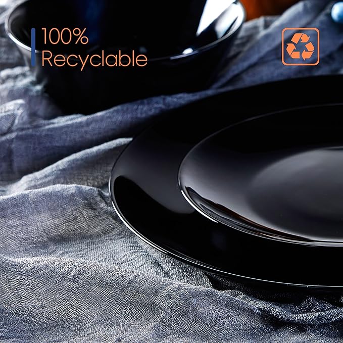 Dinnerware Sets for 4, LaGlint 12 Pieces Opal Glass Plates and Bowls Set, Dishwasher and Microwave Safe Dish Dinning Ware, Chip and Scratch Resistant Dishware Black