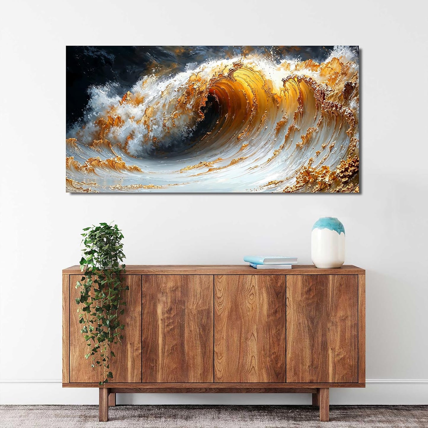 Canvas Wall Art Decor Large Artwork for Walls Wall Art Pictures for Living Room Art Work for Wall Decor Gold Wave Wall Art Prints Modern Abstract Wall Art Kitchen Bedroom Office Decor 20" X 40"