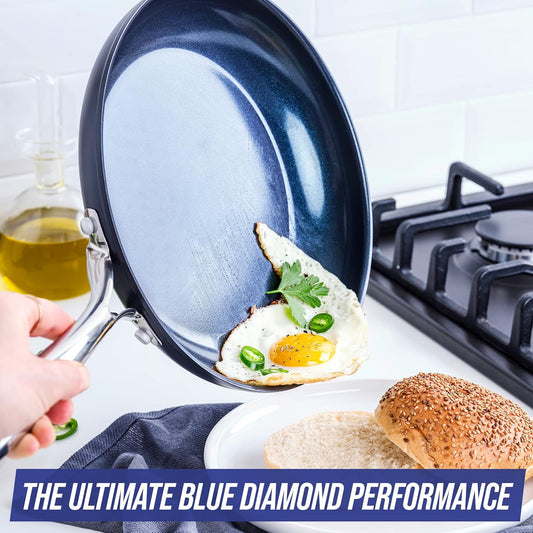 Blue Diamond Cookware Hard Anodized Ceramic Nonstick, 11" Frying Pan Skillet with Lid, PFAS-Free, Dishwasher Safe, Oven Safe, Grey