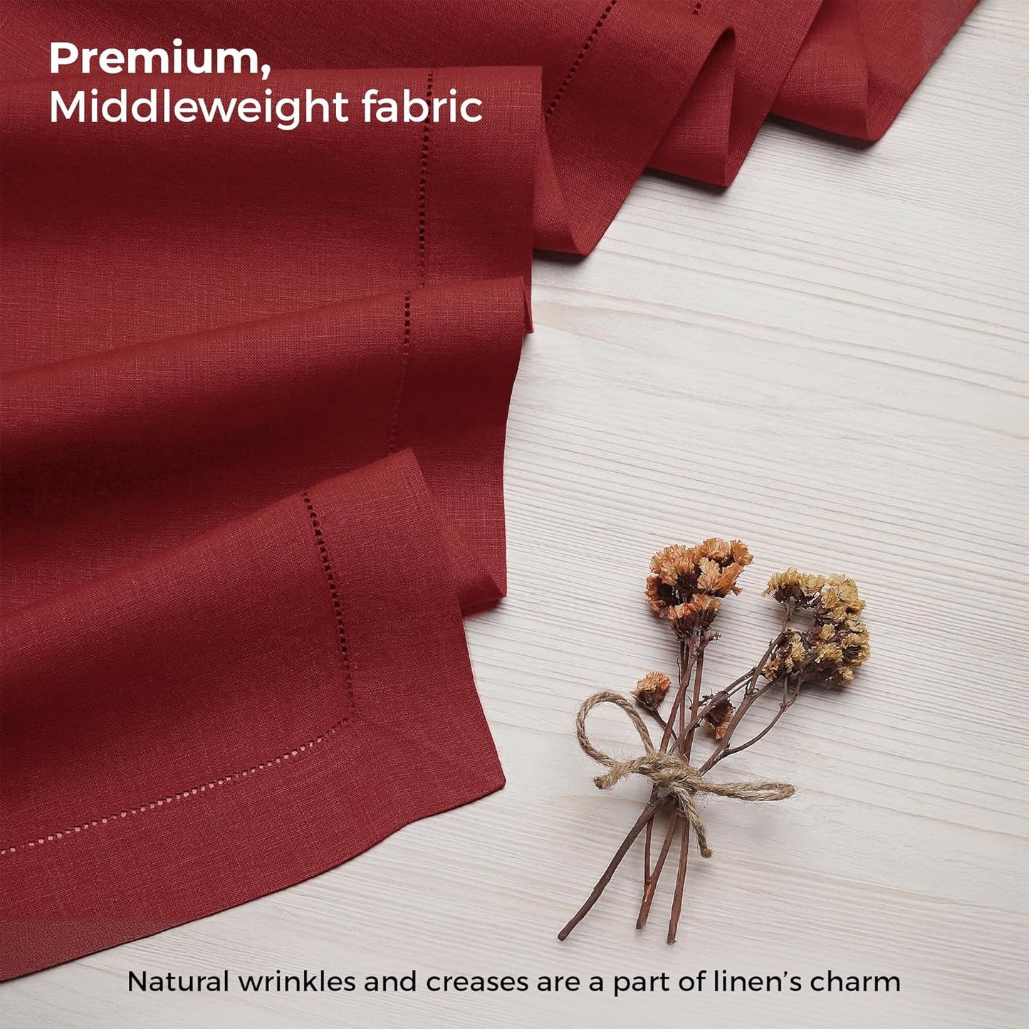 D'Moksha Homes Linen Red Table Runner 54 Inches - Classic Hemstitch, 100% Pure Linen Coffee Table Runner 14 x 54 Inch Ideal for Dresser Tables - Fall, Autumn and Halloween