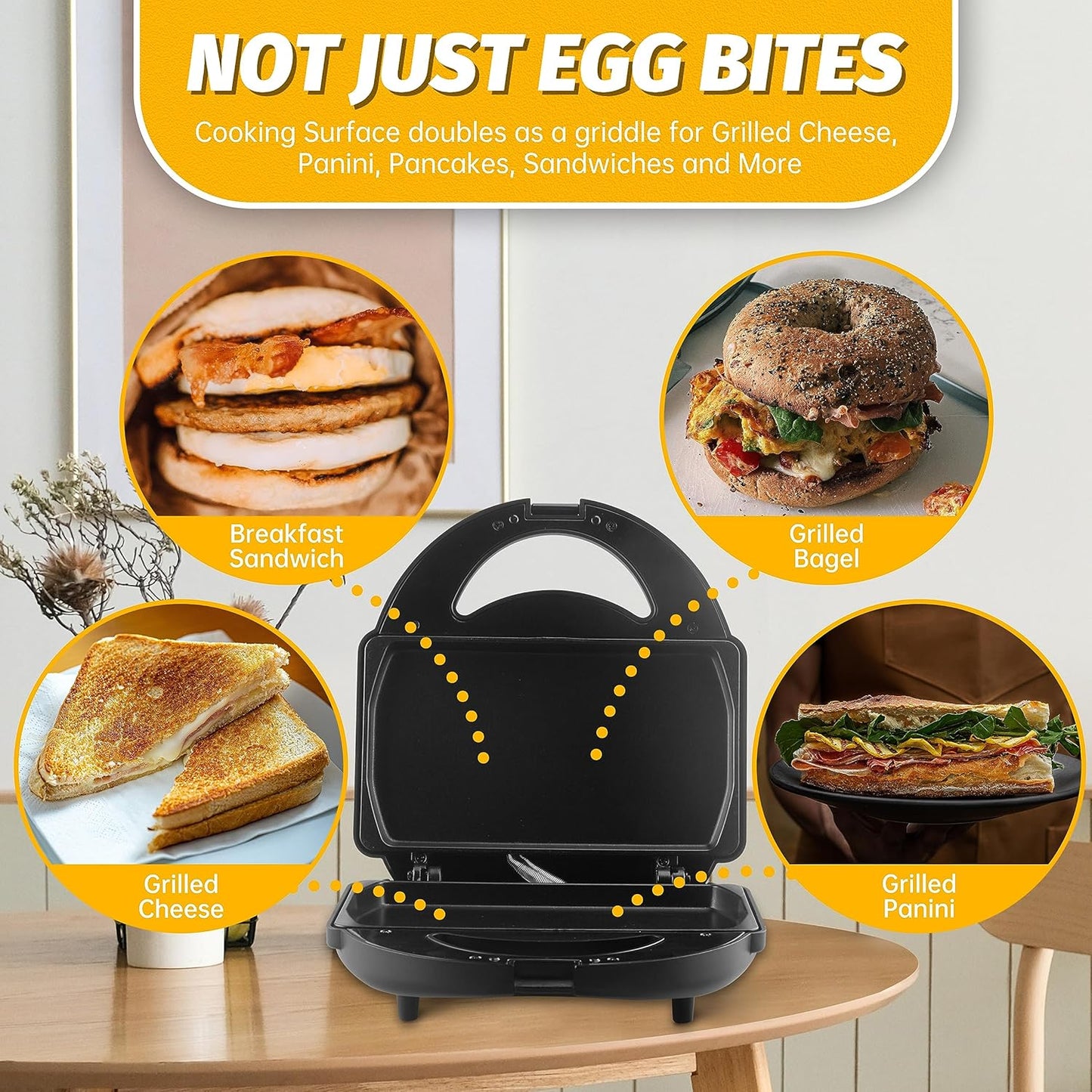 Sous Vide Style Egg Bite Maker Machine with 4 Silicone Molds, Grilled Cheese Maker, Mini Griddle, Ideal for Breakfast Sandwiches, Snacks, Desserts, 8 Mini Egg Bites & 2 Large Egg Bites