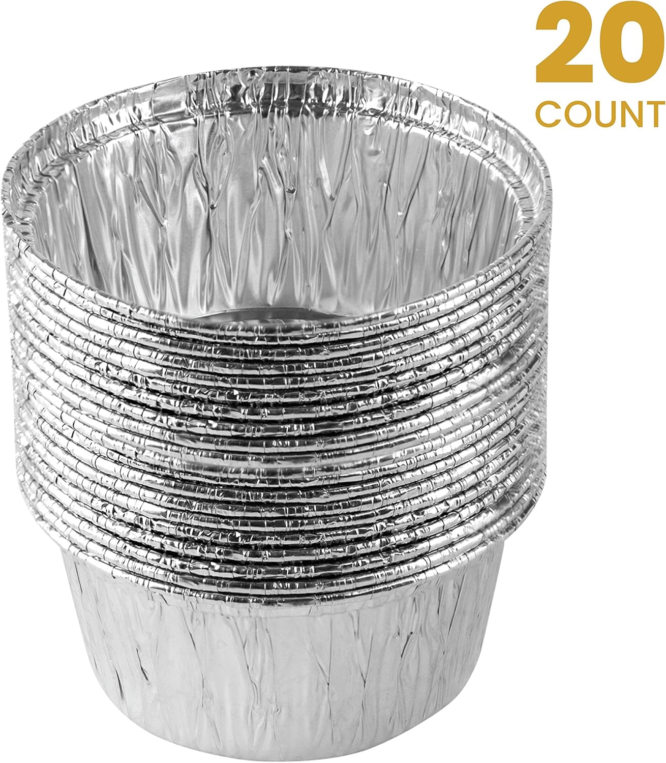 PLASTICPRO 3.5'' Inch Round Ramekins Muffin Cups Tin Foil Cupcake Pans Disposable Aluminum, Freezer & Oven Safe Pack of 20