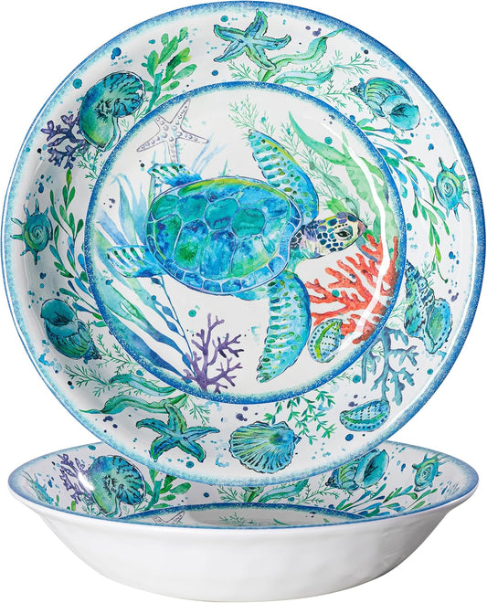 LEHAHA Extra larger Melamine serving bowl set, Coastal 13.75 Inch 130 Oz Large Fruit Bowl, Pasta Bowl, Set of 2, Serving Dishes for Entertaining, Vibrant Color Large Bowl for Party…