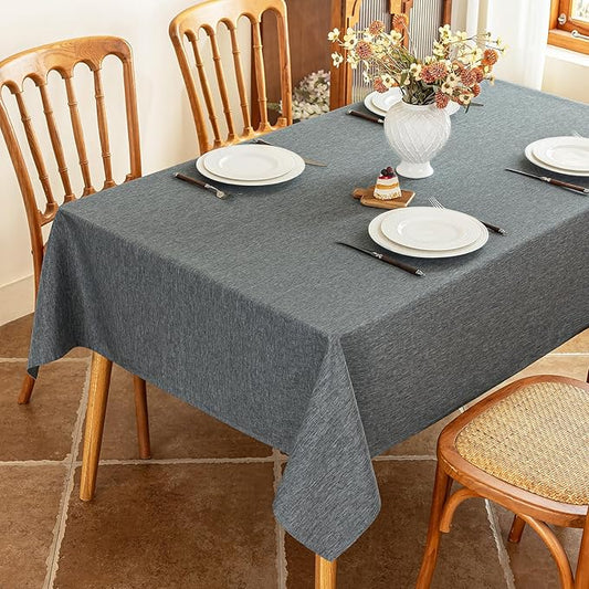 Fabric Rectangle Grey Table Cloth, Faux Linen Textured Stain Resistant & Washable Rectangular Tablecloth, Reusable for Dinning Kitchen Party, 54 x 72 Inch